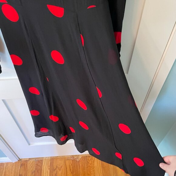 Reformation Luanne Red and Black Polka Dot Long Sleeve Midi Dress Size 4P - Picture 8 of 12